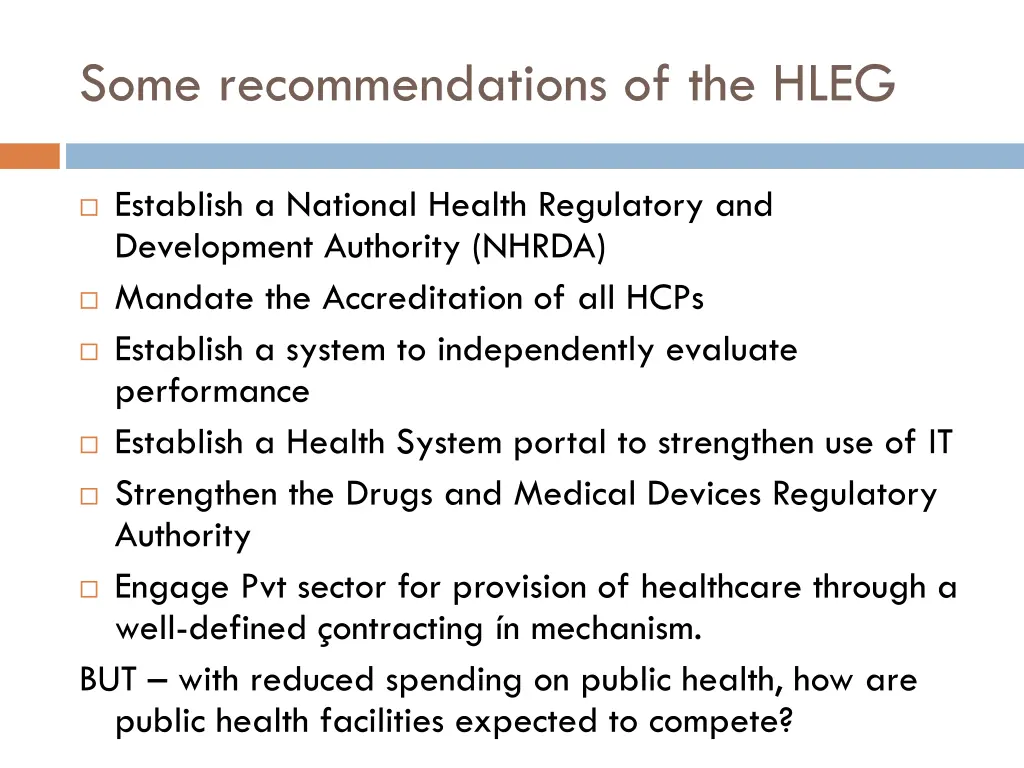 some recommendations of the hleg