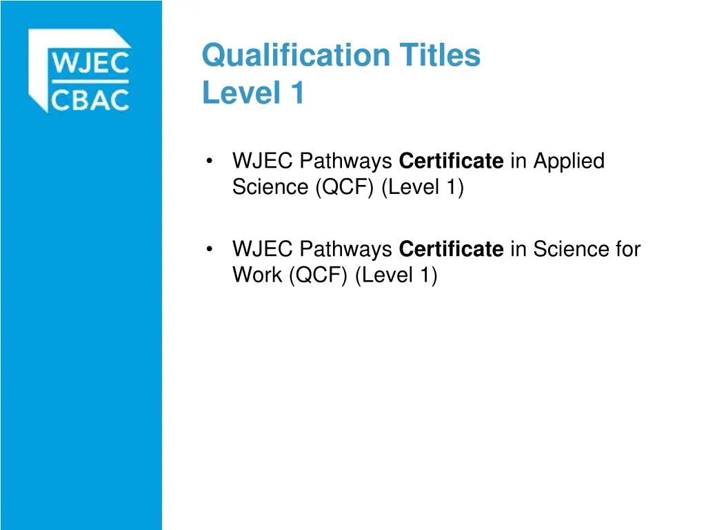 qualification titles level 1