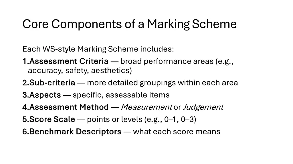 core components of a marking scheme