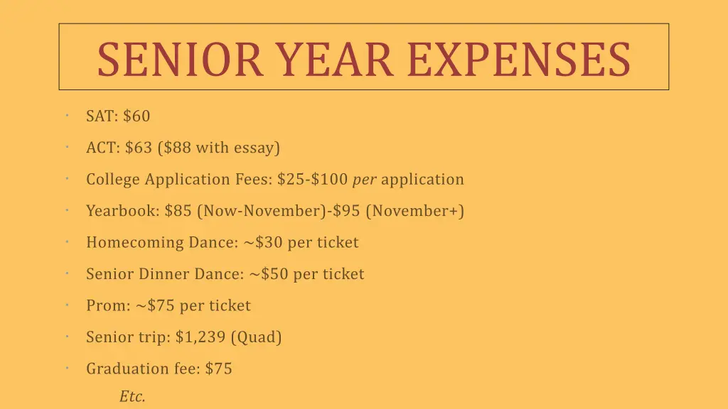 senior year expenses