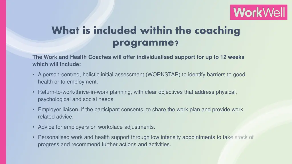 what is included within the coaching programme