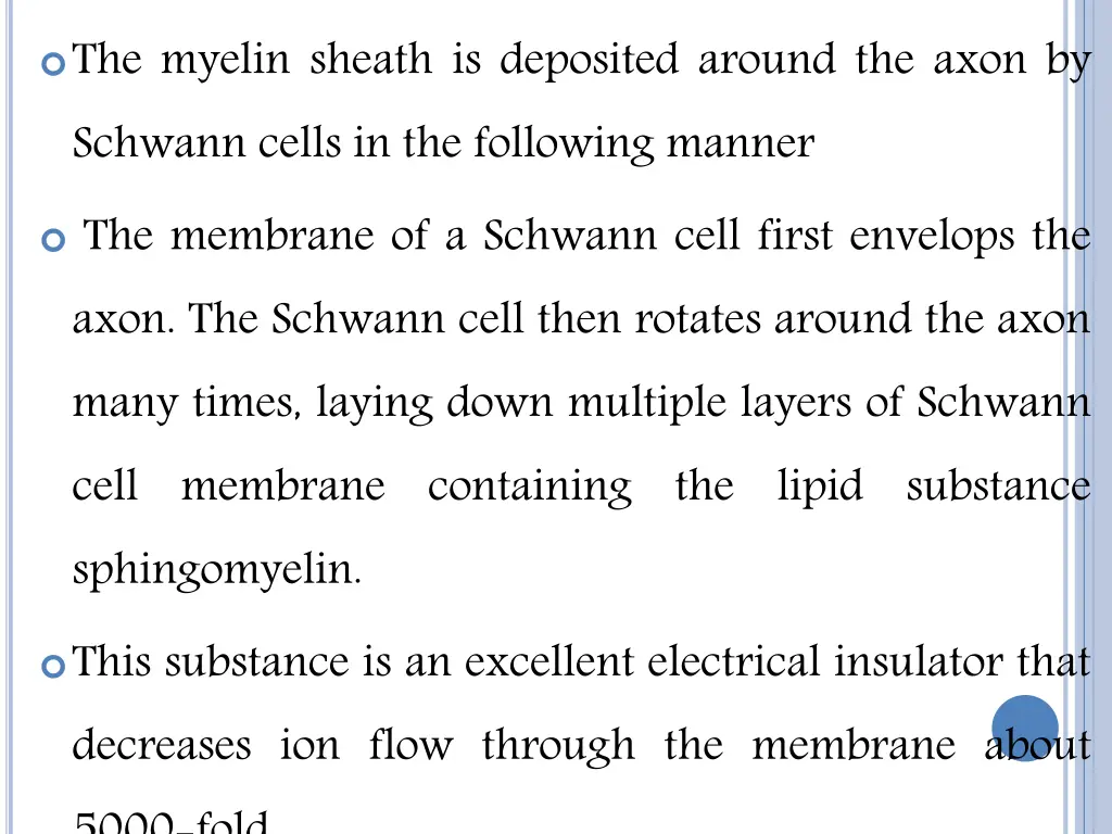 the myelin sheath is deposited around the axon