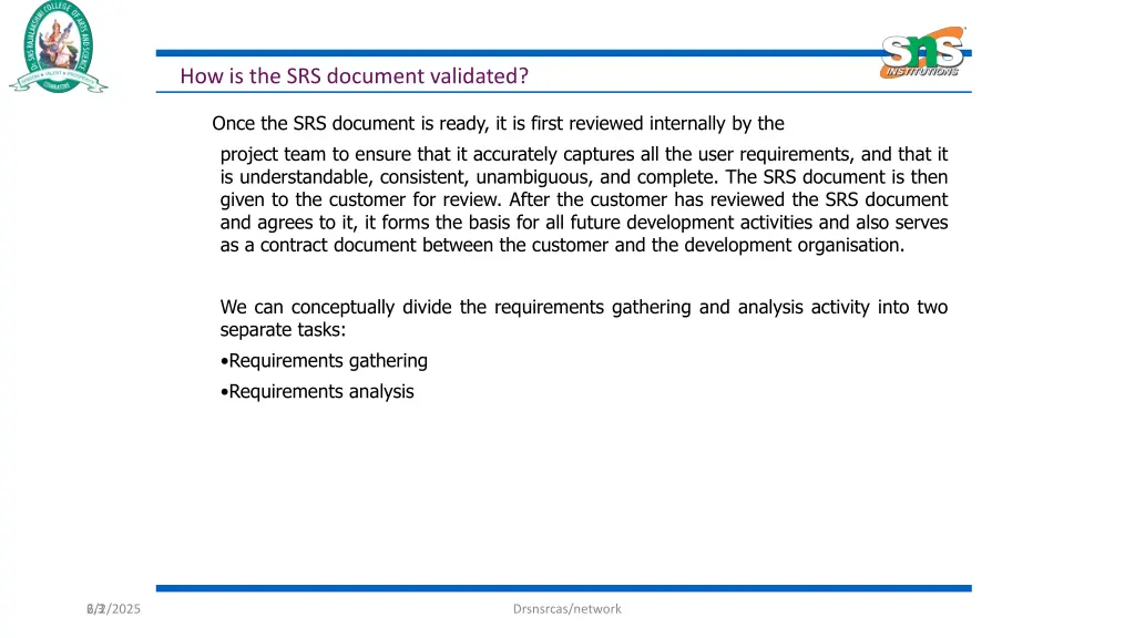 how is the srs document validated