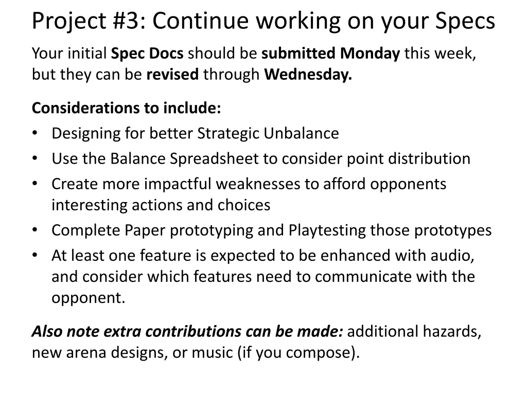 project 3 continue working on your specs