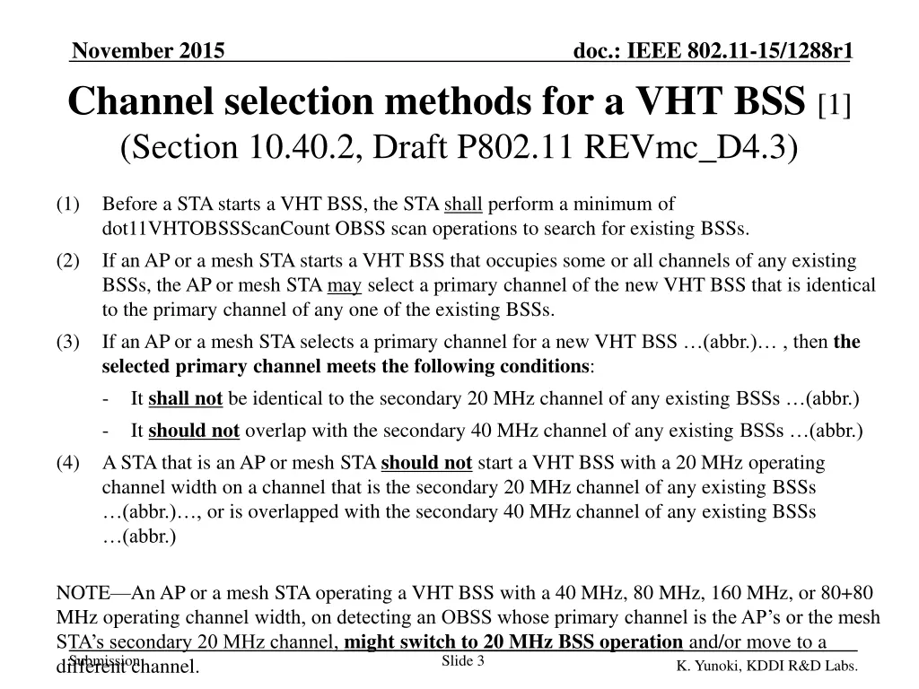 november 2015 channel selection methods