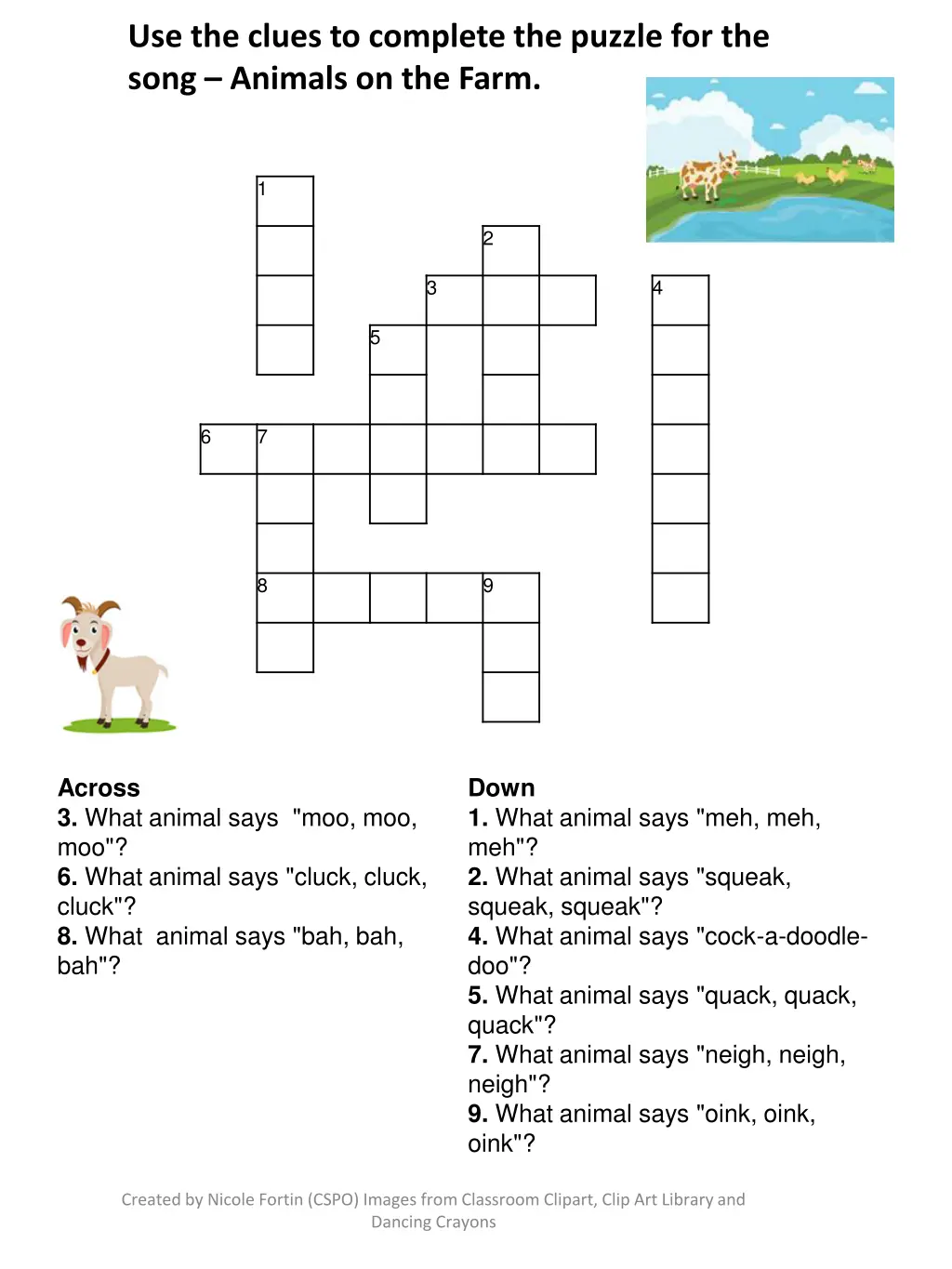 use the clues to complete the puzzle for the song