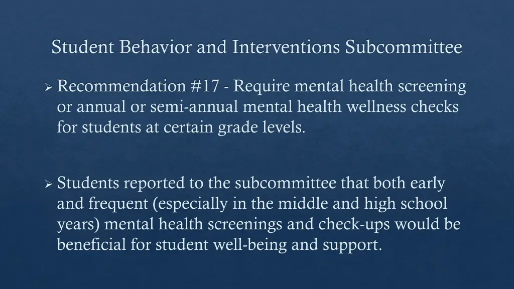 student behavior and interventions subcommittee 16
