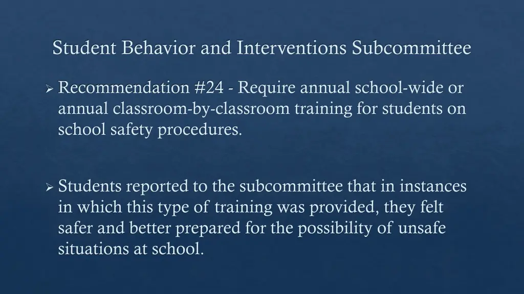 student behavior and interventions subcommittee 23