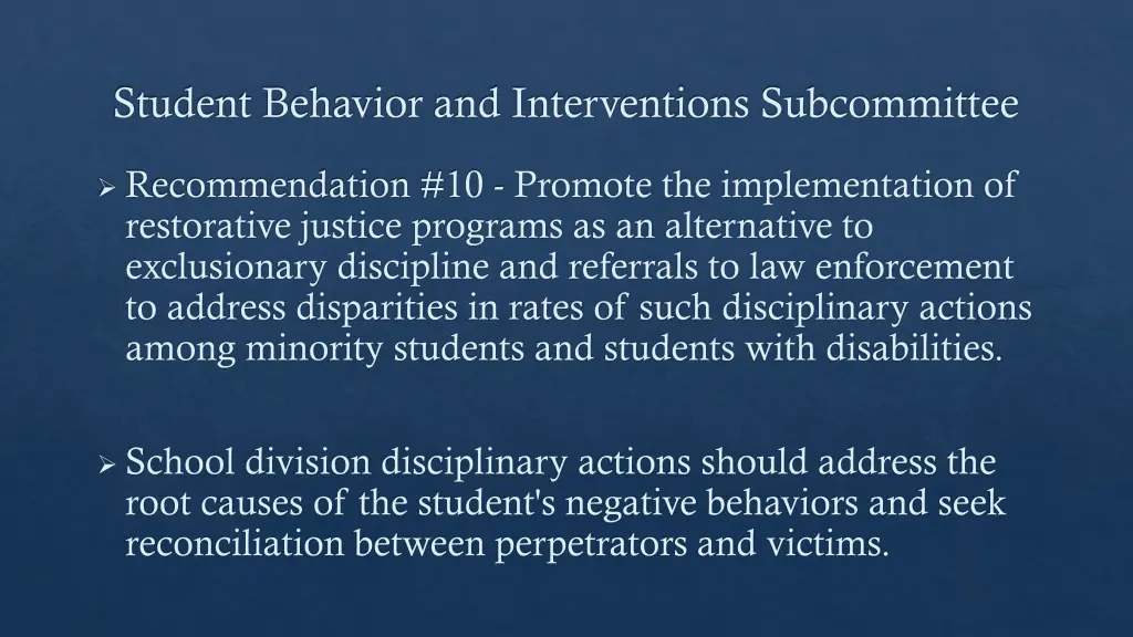 student behavior and interventions subcommittee 9