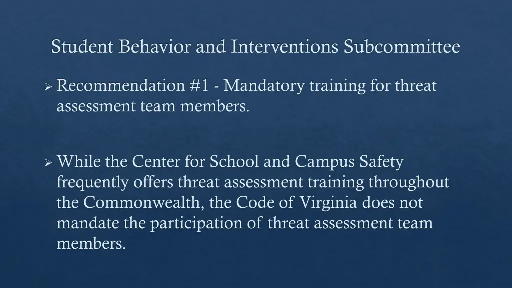 student behavior and interventions subcommittee