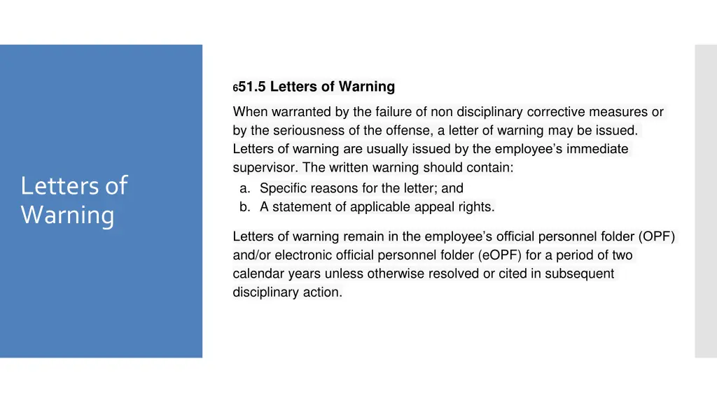 6 51 5 letters of warning