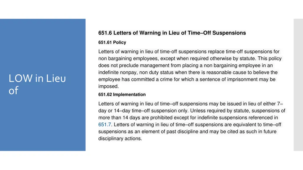 651 6 letters of warning in lieu of time