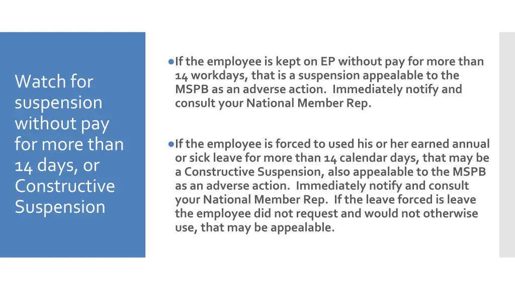 if the employee is kept on ep without
