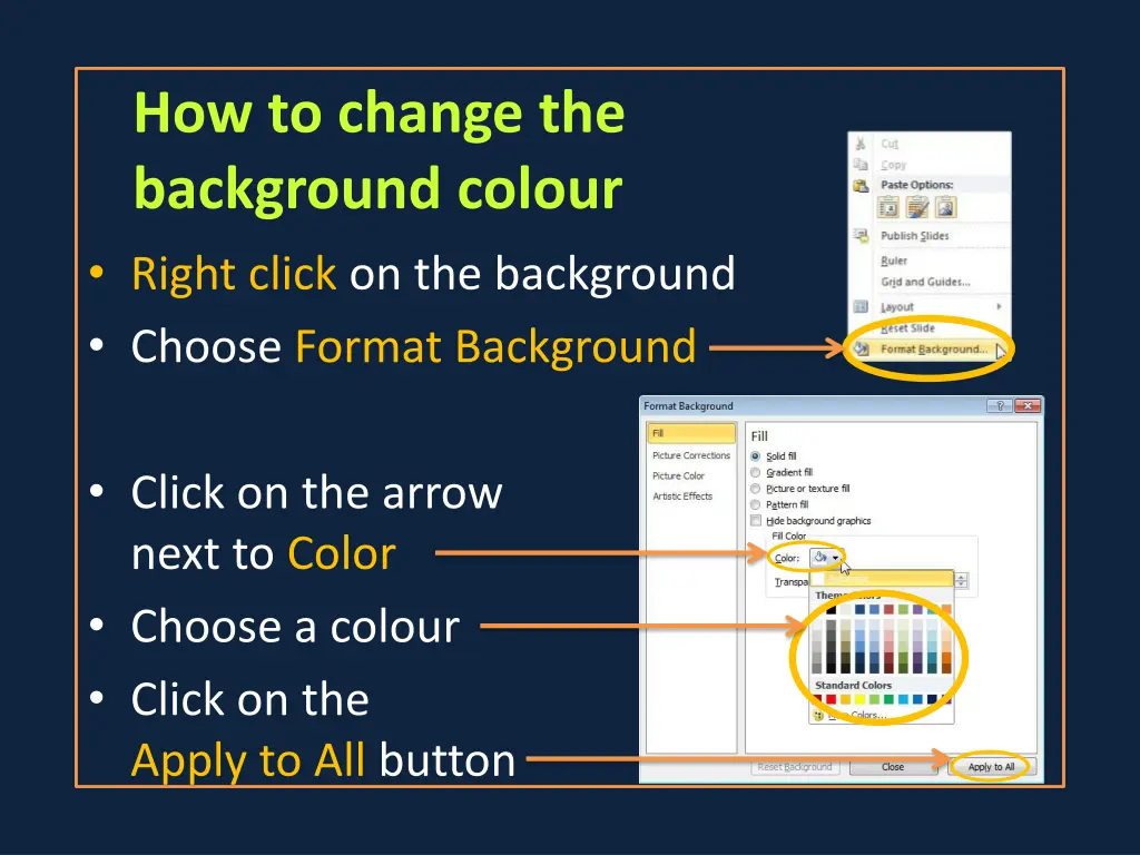 how to change the background colour right click