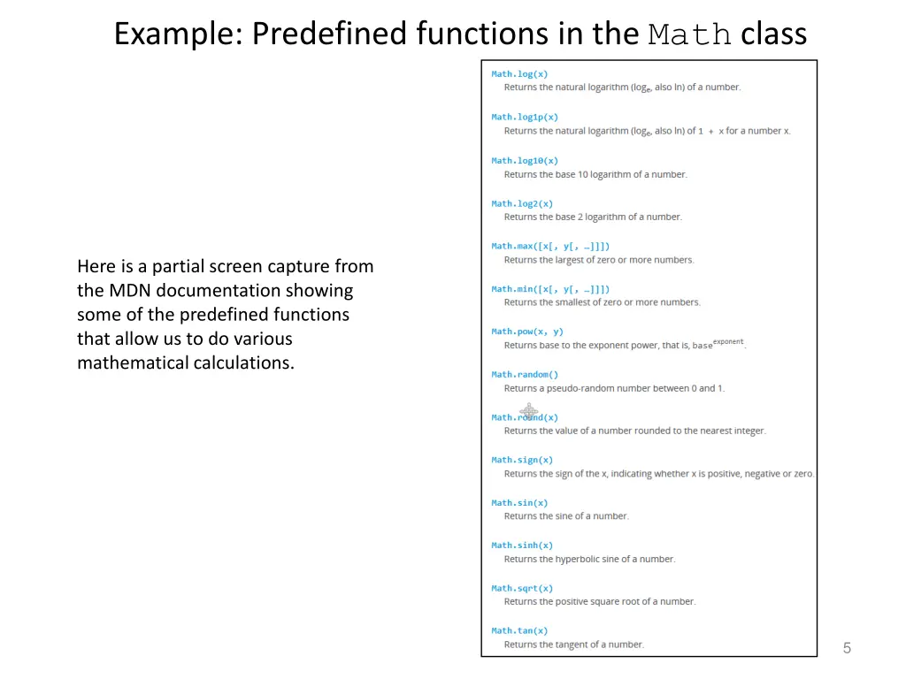 example predefined functions in the math class