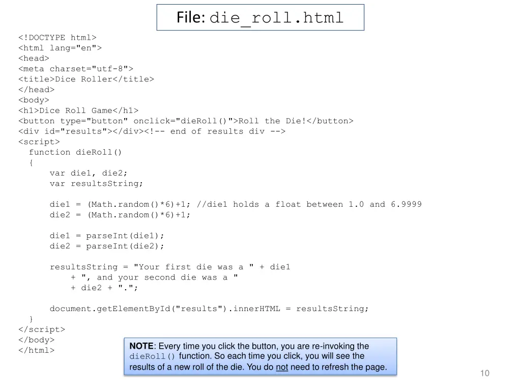 file die roll html