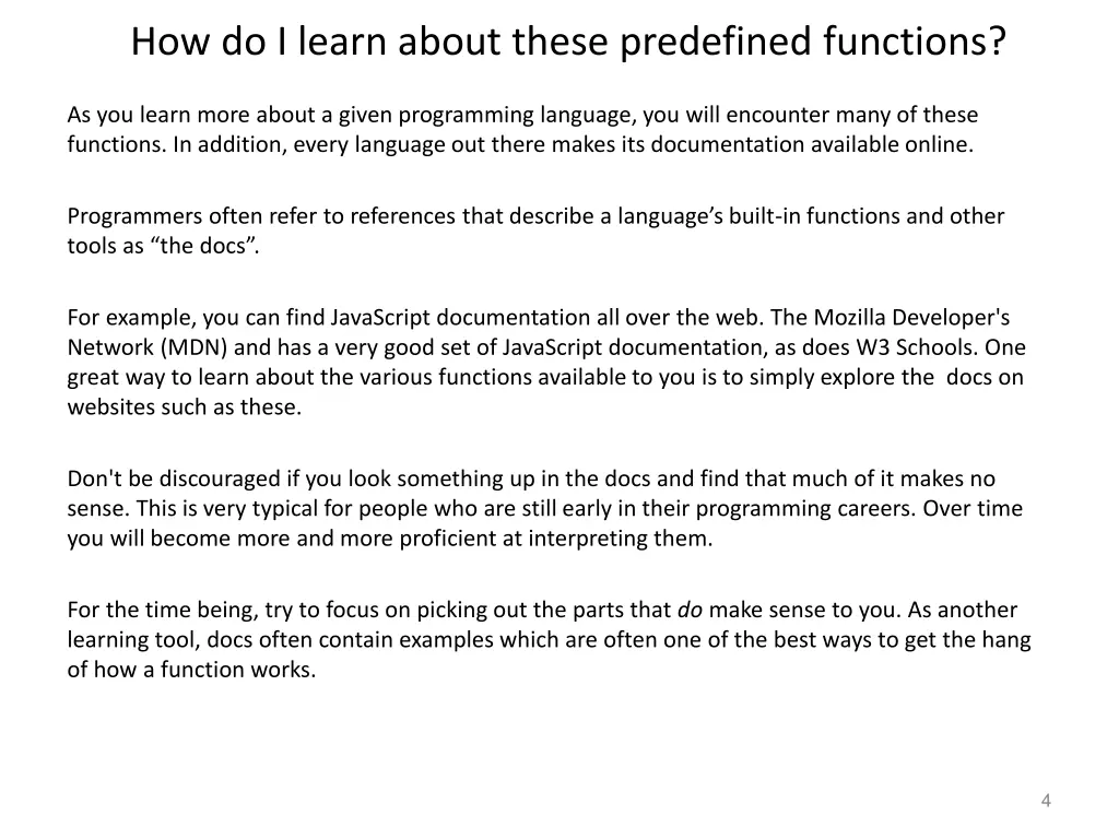 how do i learn about these predefined functions