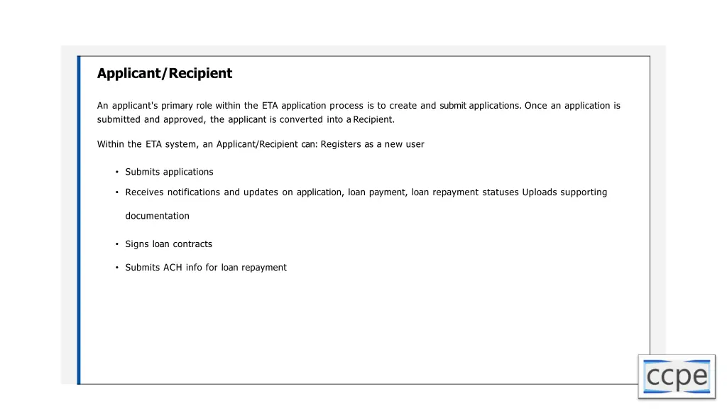 applicant recipient
