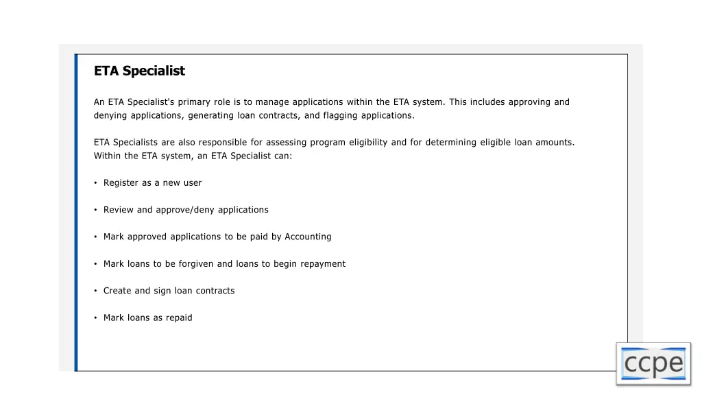 eta specialist