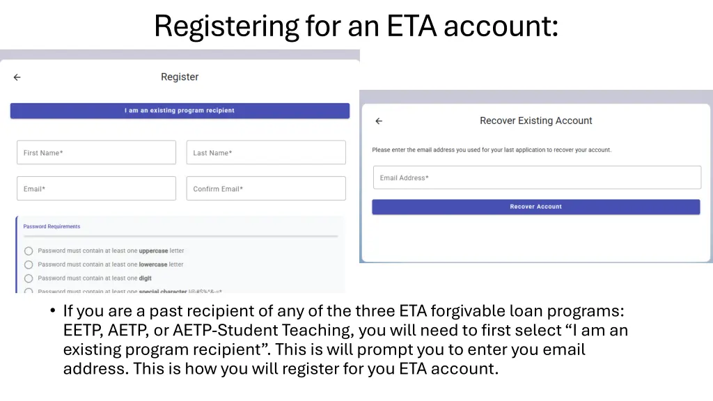 registering for an eta account