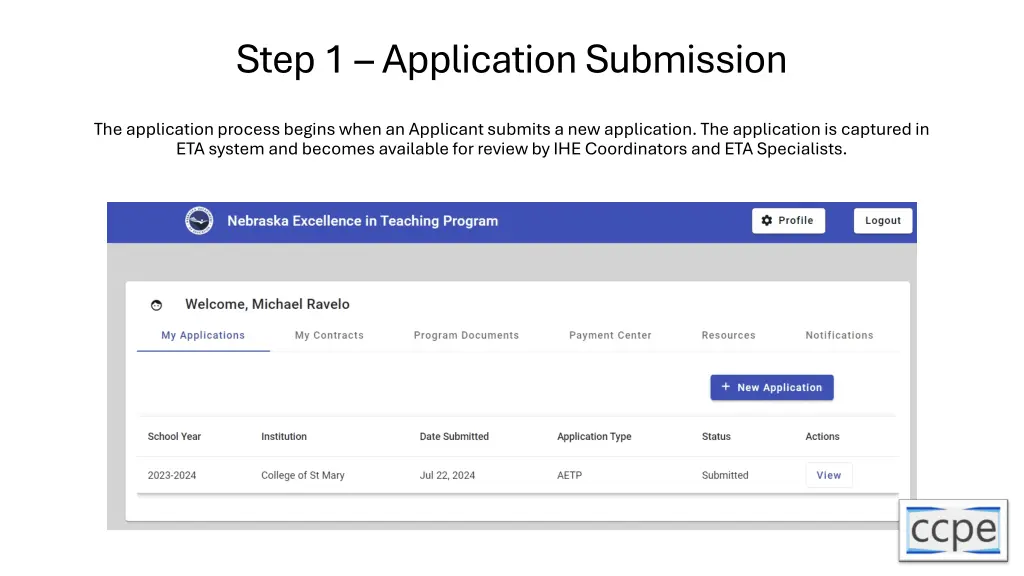 step 1 application submission