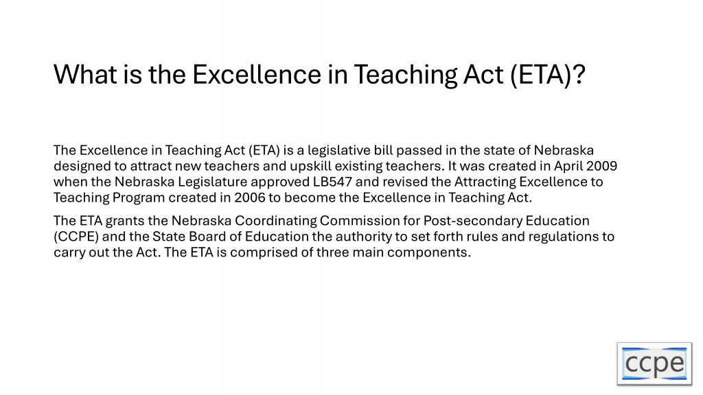 what is the excellence in teaching act eta