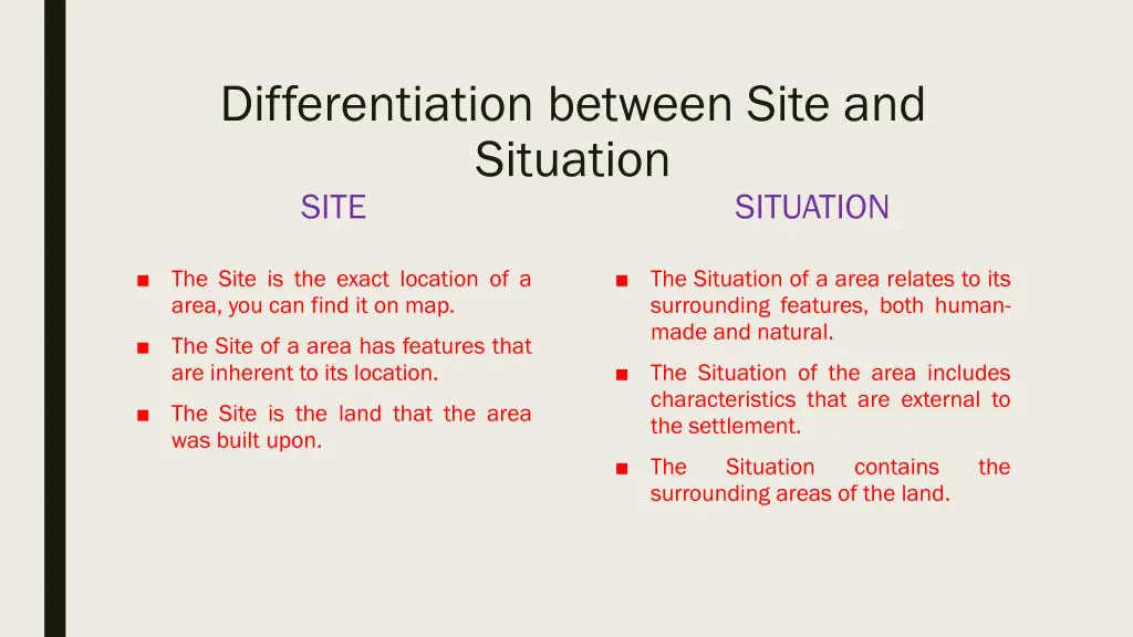 differentiation between site and situation site