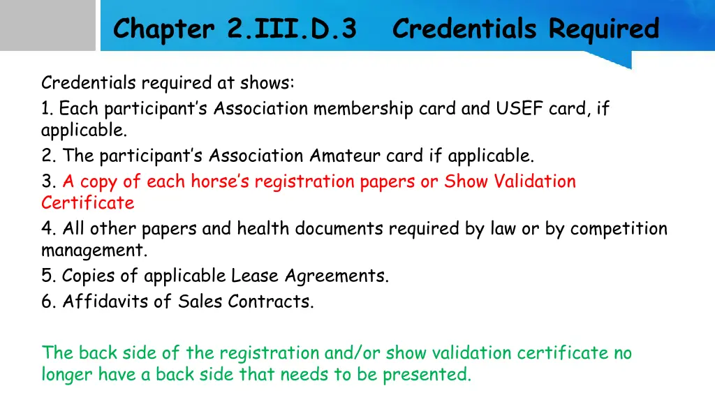 chapter 2 iii d 3 credentials required