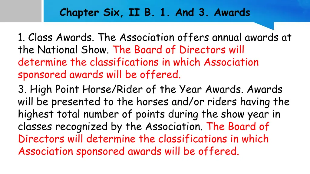 chapter six ii b 1 and 3 awards