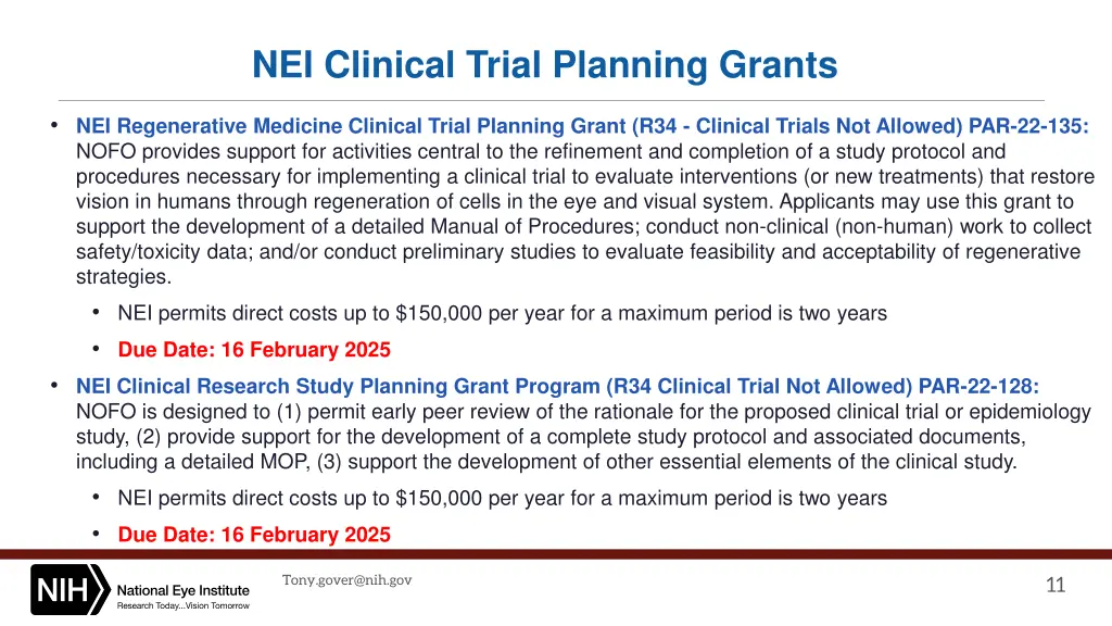 nei clinical trial planning grants
