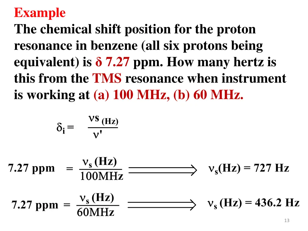 example the chemical shift position
