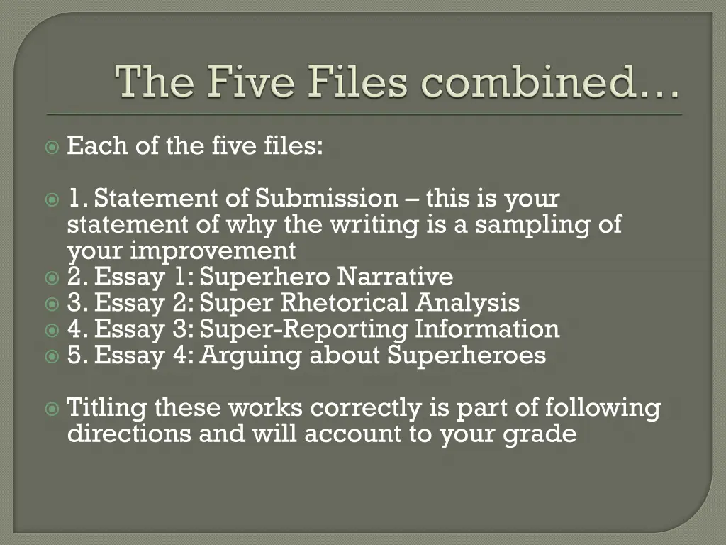 each of the five files