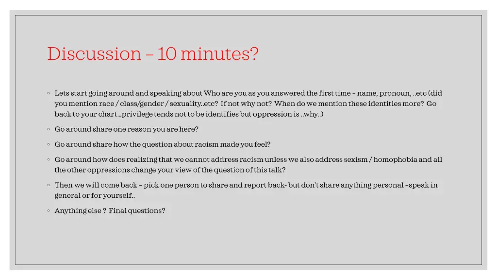 discussion 10 minutes