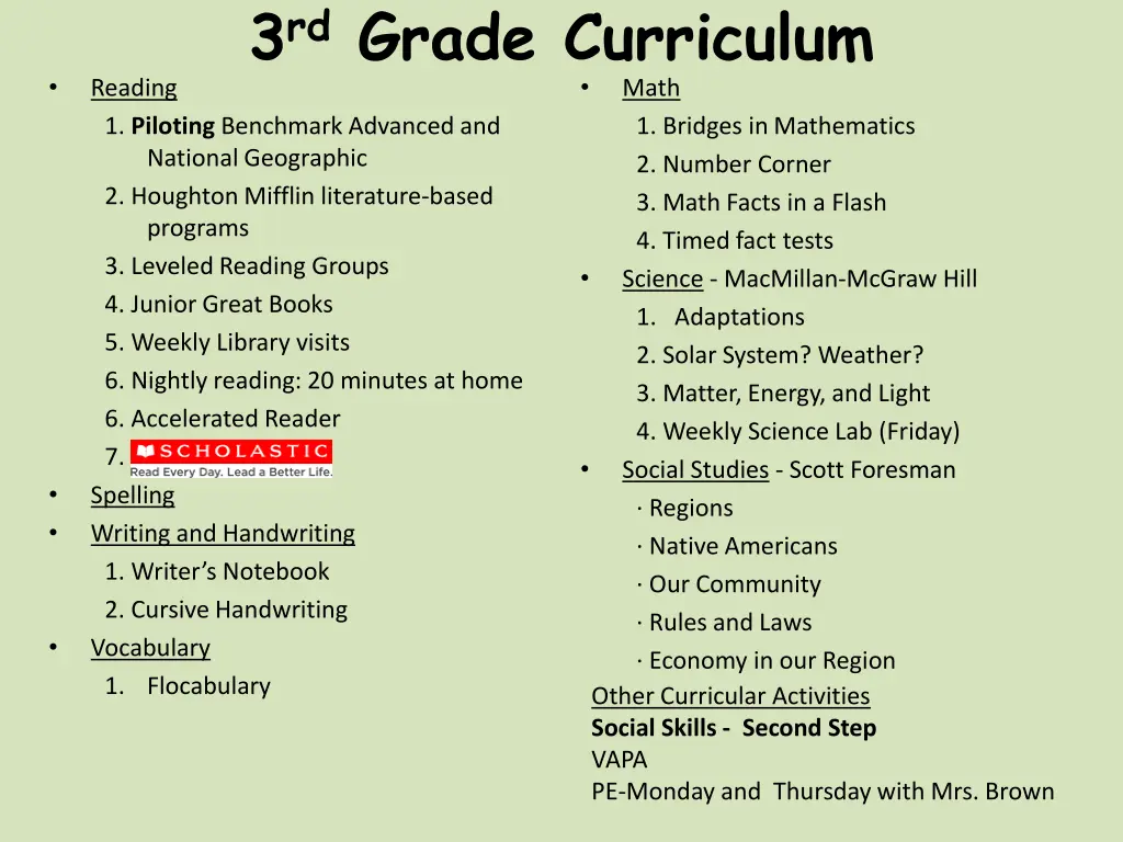 3 rd grade curriculum