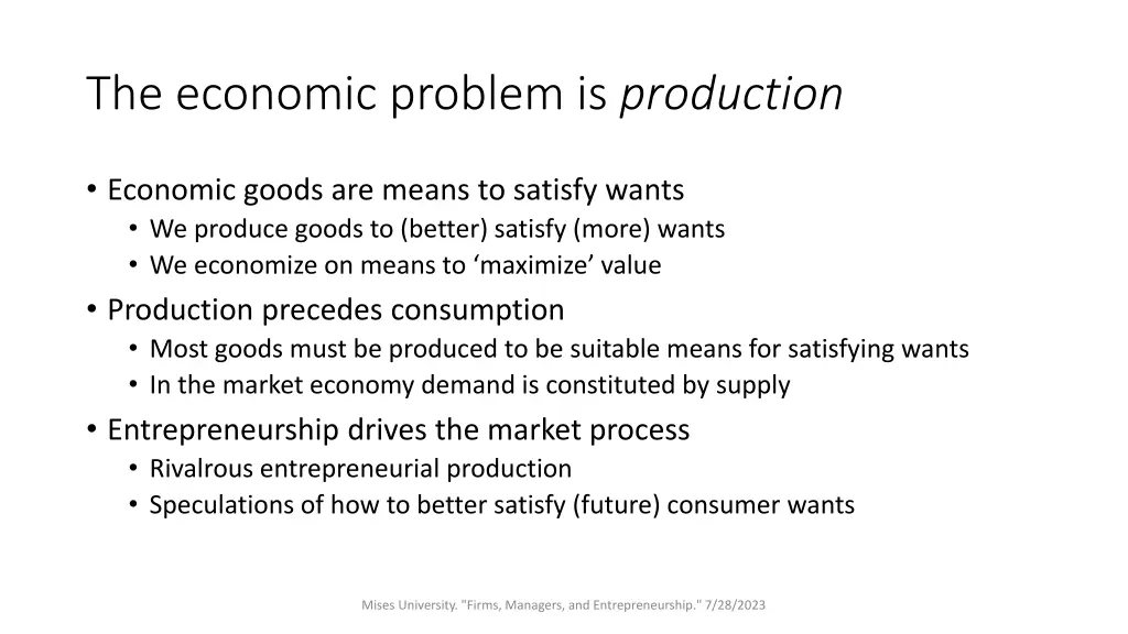the economic problem is production