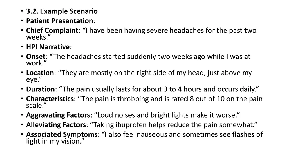 3 2 example scenario patient presentation chief