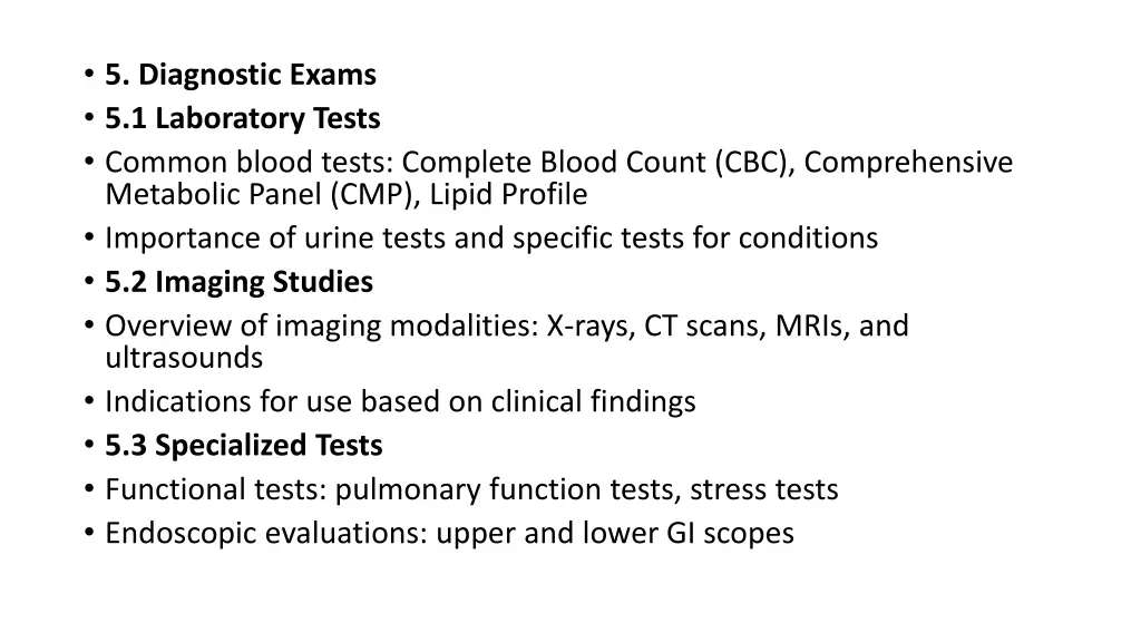 5 diagnostic exams 5 1 laboratory tests common