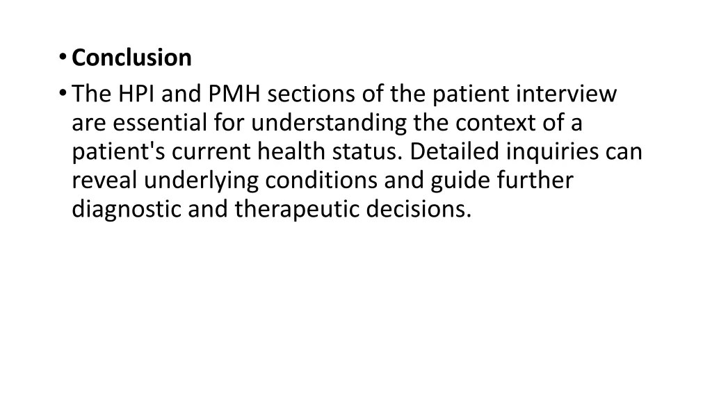 conclusion the hpi and pmh sections