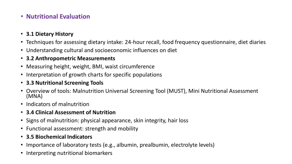 nutritional evaluation