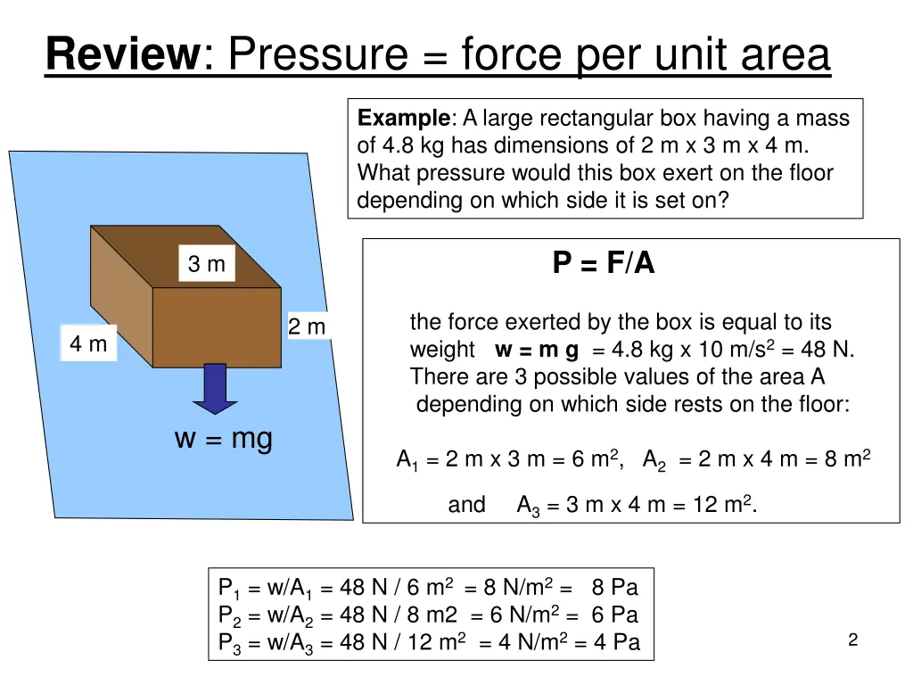 review pressure force per unit area