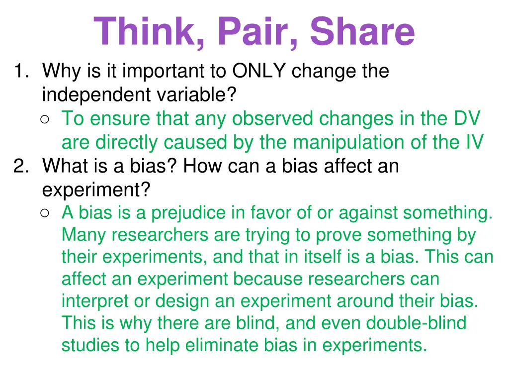 think pair share 1 why is it important to only
