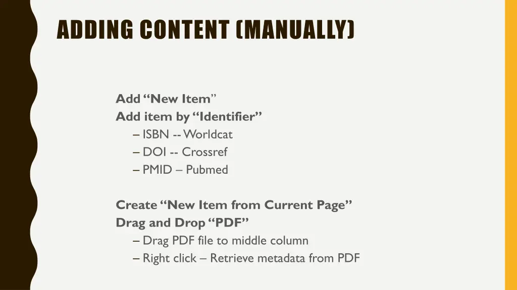 adding content manually