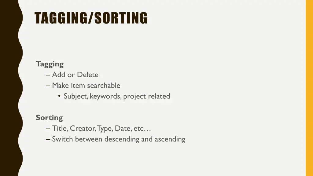 tagging sorting