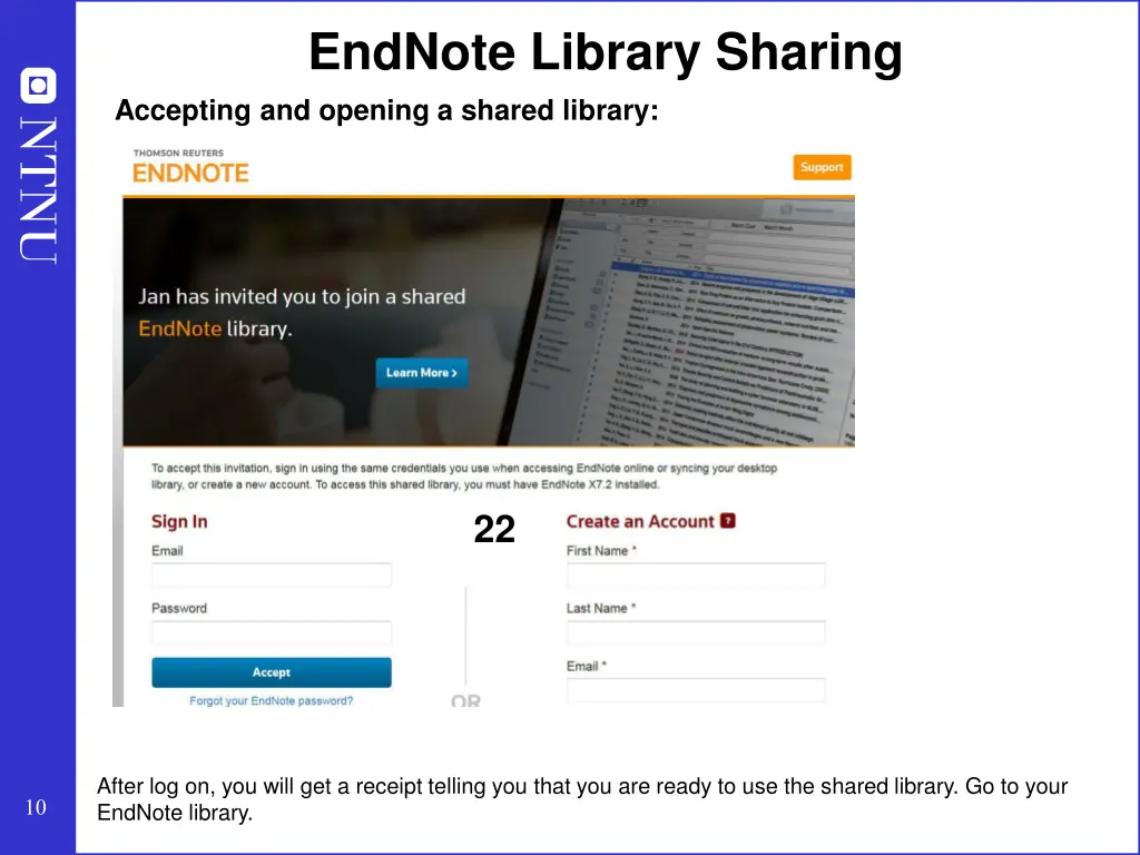 endnote library sharing accepting and opening 1