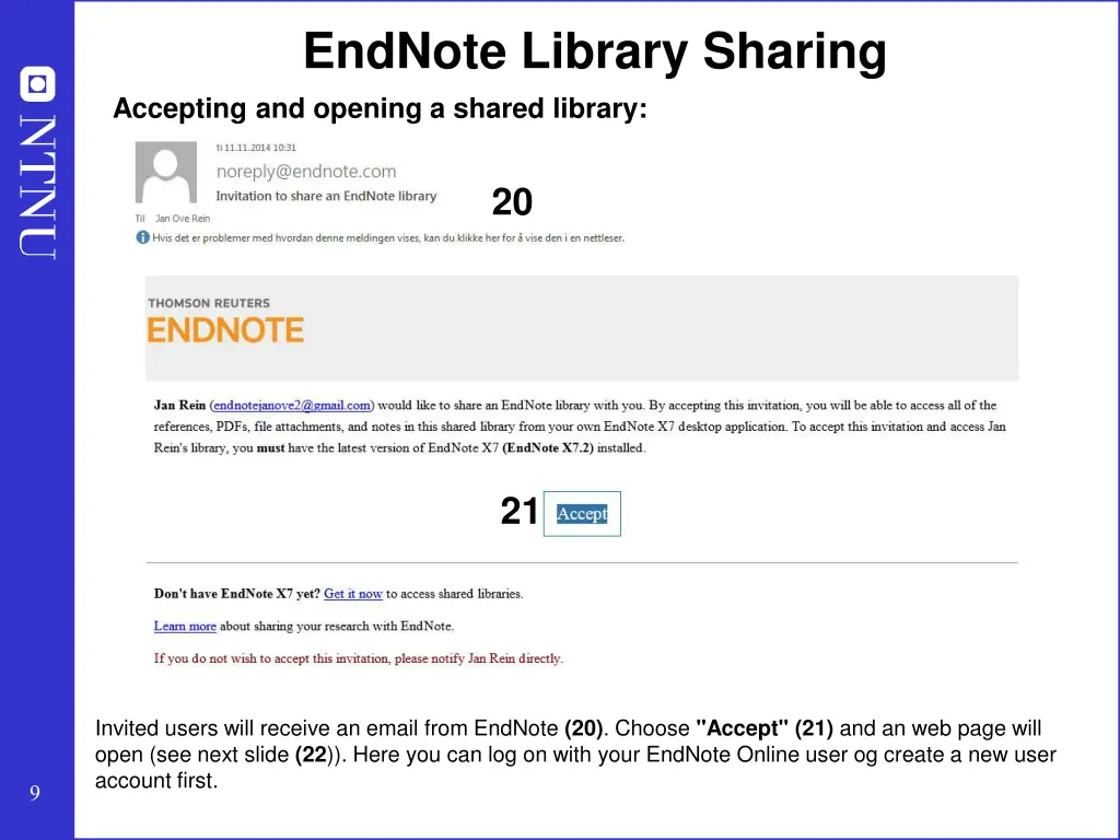 endnote library sharing accepting and opening