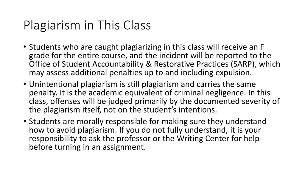 plagiarism in this class