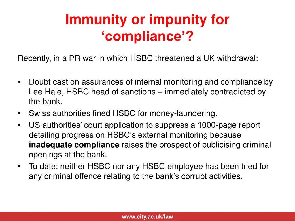 immunity or impunity for compliance