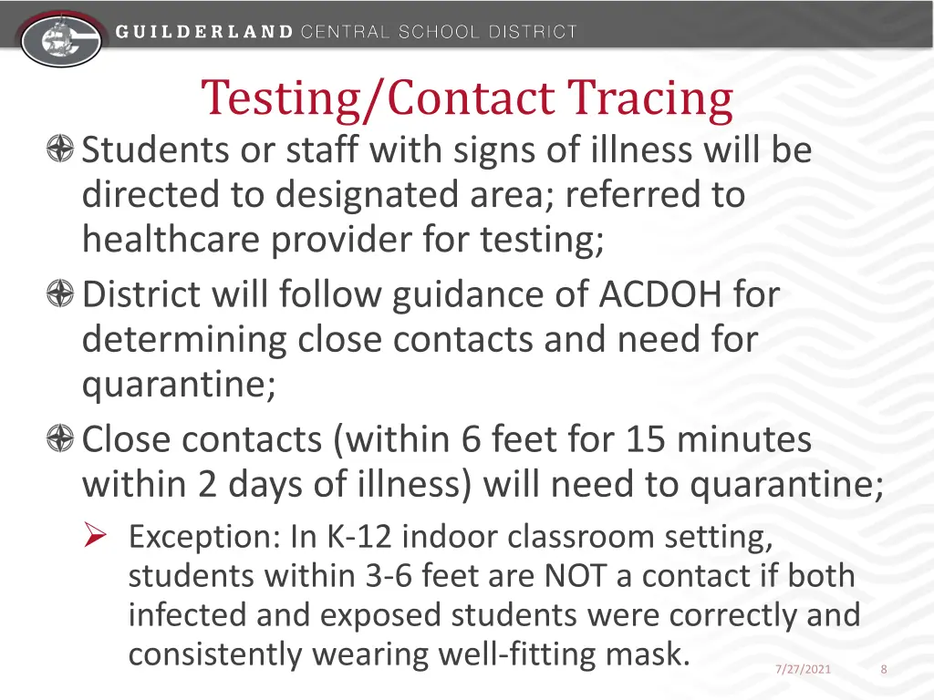 testing contact tracing students or staff with