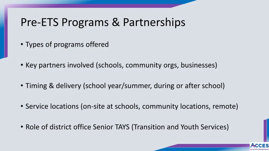 pre ets programs partnerships