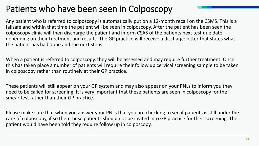 patients who have been seen in colposcopy